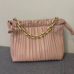 Emperia Elegant Pink Pleated Purse with Gold Chain
